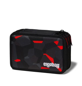 Schwarzes, rechteckiges Etui mit roten Mustern und ergobag-Logo auf der Vorderseite.