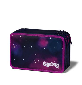 Rechteckiges Federmäppchen mit lila Galaxie-Design und ergobag-Logo auf der Vorderseite.