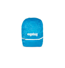 Blauer ergobag-Rucksacküberzug mit reflektierendem Streifen und weißem Logo, freigestellt vor weißem Hintergrund.