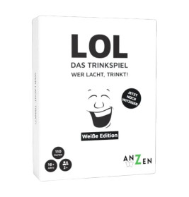 Weiße Box von LOL Das Trinkspiel mit lachendem Gesicht und deutscher Aufschrift auf der Vorderseite.