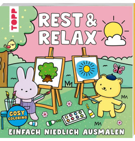 Ein Cartoon-Tier ist auf Leinwänden gemalt.