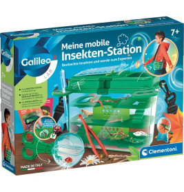 Box der Galileos Meine mobile Insekten-Station mit Kit-Inhalt und Kindern, die das Set nutzen.