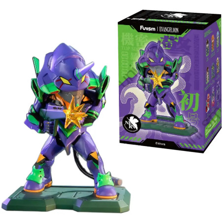 Lila Roboterfigur mit grünen Akzenten hält einen Stern, daneben ihre passende Box mit ähnlichem Motiv.