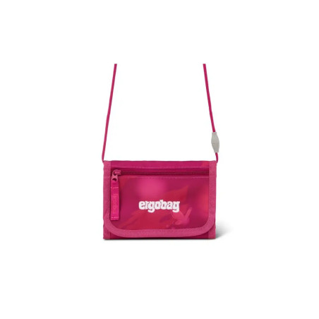 Kleine pinke Umhängetasche mit Reißverschlussfach und ergobag-Logo auf der Vorderseite.