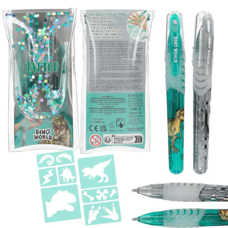 Dino World Tattoo Glitzer Gelstifte