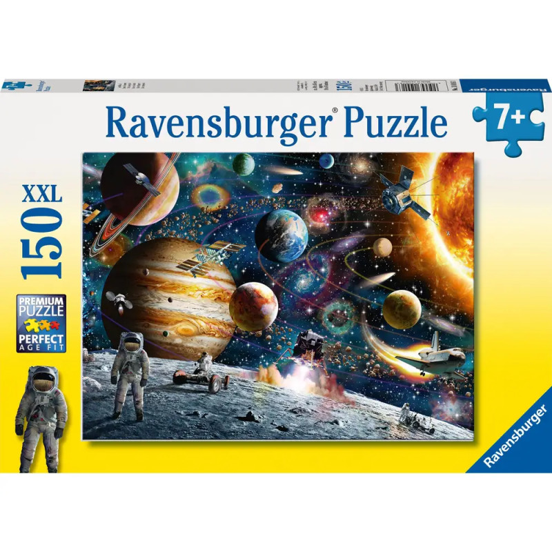 Ravensburger XXL-Puzzle mit 150 Teilen, Weltraum-Motiv: Astronauten, Planeten und Raumschiffe auf der Schachtel.