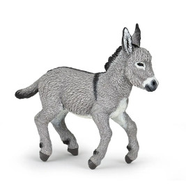 Eine kleine, realistisch graue Eselfigur steht auf vier Beinen vor weißem Hintergrund.