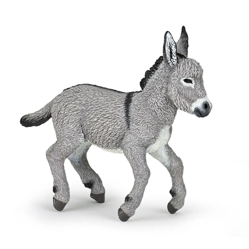 Eine kleine, realistisch graue Eselfigur steht auf vier Beinen vor weißem Hintergrund.