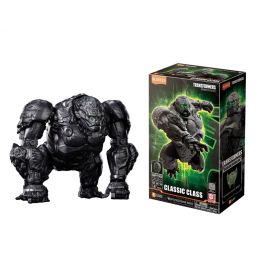 Schwarze Gorilla-Roboterfigur steht neben ihrer grünen und schwarzen Transformers Classic Class Verpackung.