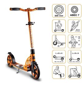 SIX DEGREES Tretroller 205mm orange – klappbar, höhenverstellbar mit Reflektoren