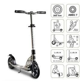 SIX DEGREES Aluminium Scooter 205mm Grau – Klappbar, höhenverstellbar