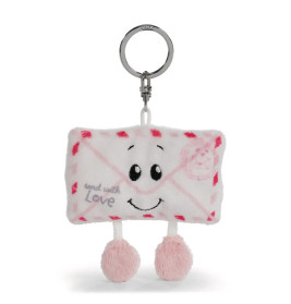 Plüsch-Buchstabenanhänger mit lächelndem Gesicht, rosa Füßen und der Aufschrift "send with Love".