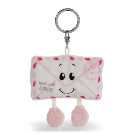 Plüsch-Buchstabenanhänger mit lächelndem Gesicht, rosa Füßen und der Aufschrift "send with Love".