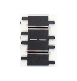 Kurzes, gerades HO-Gleisstück mit vier silbernen Schienen und schwarzen Schwellen.