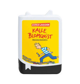 Gelbes Etui mit Illustration eines Jungen und der Aufschrift "Kalle Blomquist Meisterdetektiv".