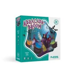 Spielschachtel von Abracada Broom mit Comic-Hexen und Kesseln auf dem Cover.