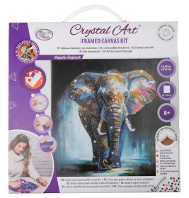 Crystal Art Leinwand-Set mit buntem Elefantenmotiv, geeignet für Kinder ab 8 Jahren.