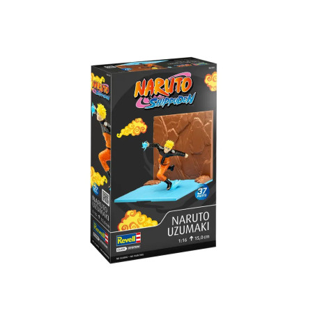 Revell-Set: Naruto Uzumaki als Modell, auf der Box in Actionpose mit Effekten und Logo abgebildet.