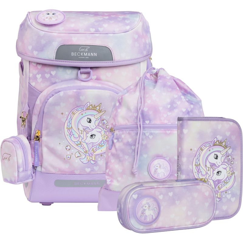 Beckmann Schulranzen Set Plus Air Unicorn Princess Purple: 6-teiliges, ergonomisches Set mit Einhorn-Design.
