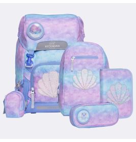 Schulranzenset Classic Seashell, 6-teilig, mit Pastell-Tie-Dye: Ranzen, Federmäppchen und weitere Taschen enthalten.