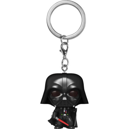 Funko POP! Schlüsselanhänger: Darth Vader mit schwarzem Helm und rotem Lichtschwert.