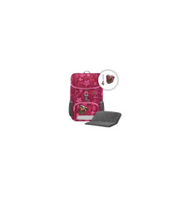 KID Rucksack-Set "Wildpferd Nora": 3-teilig mit pink-blumigem Rucksack, Federmäppchen und grauer Matte.