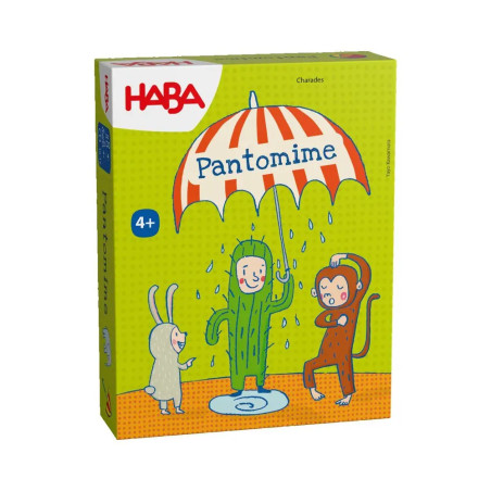 HABA Pantomime Spiel: Drei verkleidete Kinder unter Regenschirm. Familienspiel ab 3 Jahren, Made in Germany.