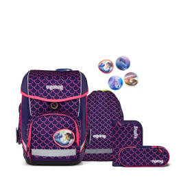 Ergobag cubo Set PerlentauchBär: 5-teiliges, ergonomisches Schulranzen-Set für Kinder mit Meerjungfrau-Schuppenmuster.