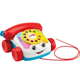 Fisher-Price Plappertelefon: Klassisches Baby-Spielzeug mit Sound, rollenden Augen, roten Rädern und Ziehschnur.