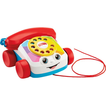 Fisher-Price Plappertelefon: Klassisches Baby-Spielzeug mit Sound, rollenden Augen, roten Rädern und Ziehschnur.