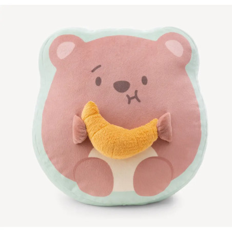 NICI mymochi Kuschelkissen Bär Nomo: Plüschkissen in Bärenform mit Croissant, niedlichem Gesicht und Pastellfarben.