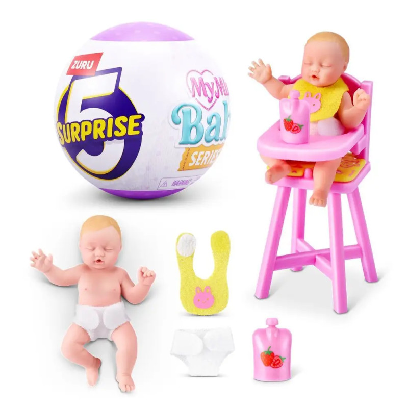 5 Surprise My Mini Baby Serie 2 mit realistischem Silikonbaby, Hochstuhl, Fläschchen, Lätzchen, Windel & Zubehör.
