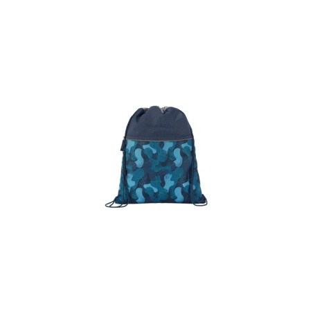 Hama® Turnbeutel Cloudy Camou: Blauer Navy-Rucksack mit Camouflage-Boden aus recyceltem PET.
