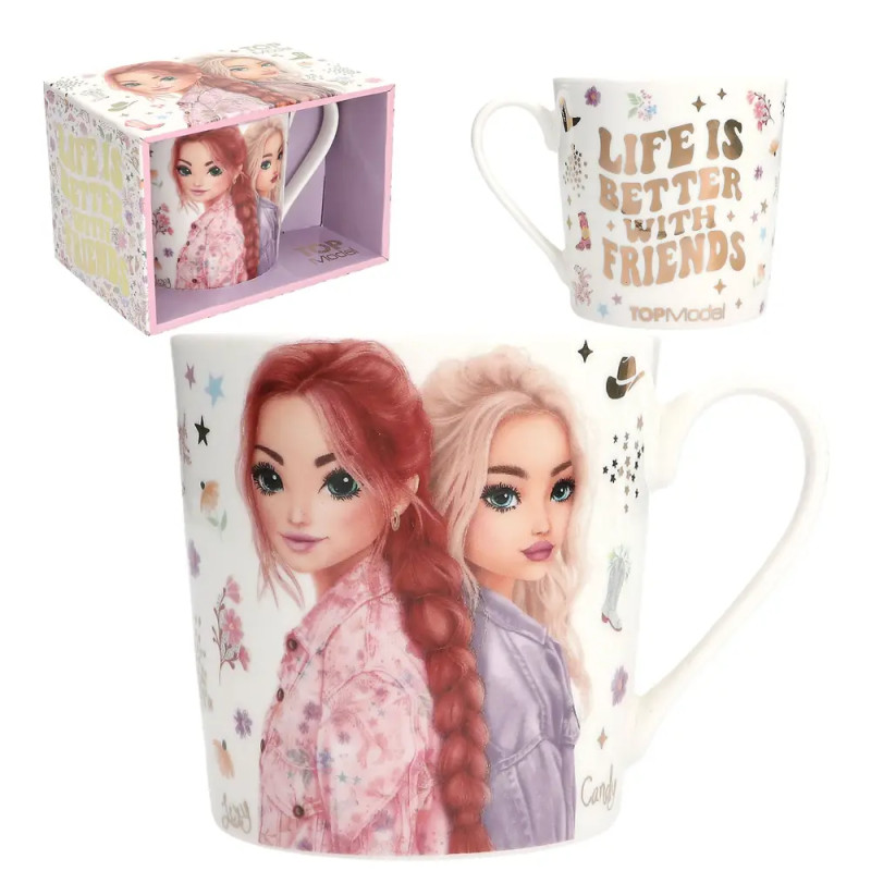 Depesche TOPModel Becher COWGIRL: Tasse mit zwei Mädchen, Goldschrift Life is better with friends, 300ml, Geschenkbox.