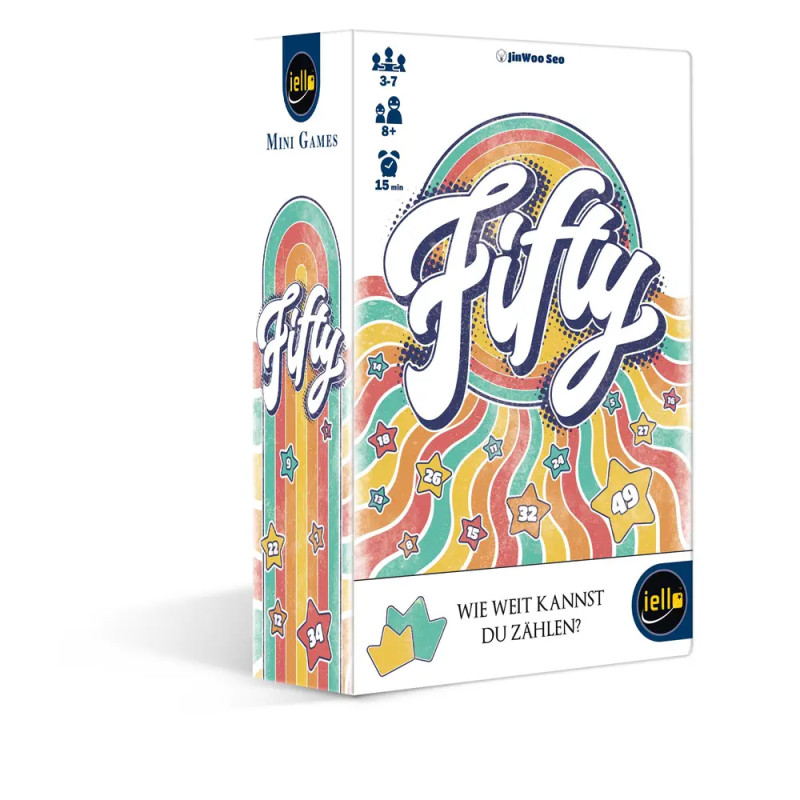 Box von Hutter Fifty: Schnelles, unterhaltsames Zahlenspiel mit buntem Wellen-Design und deutschem Text.