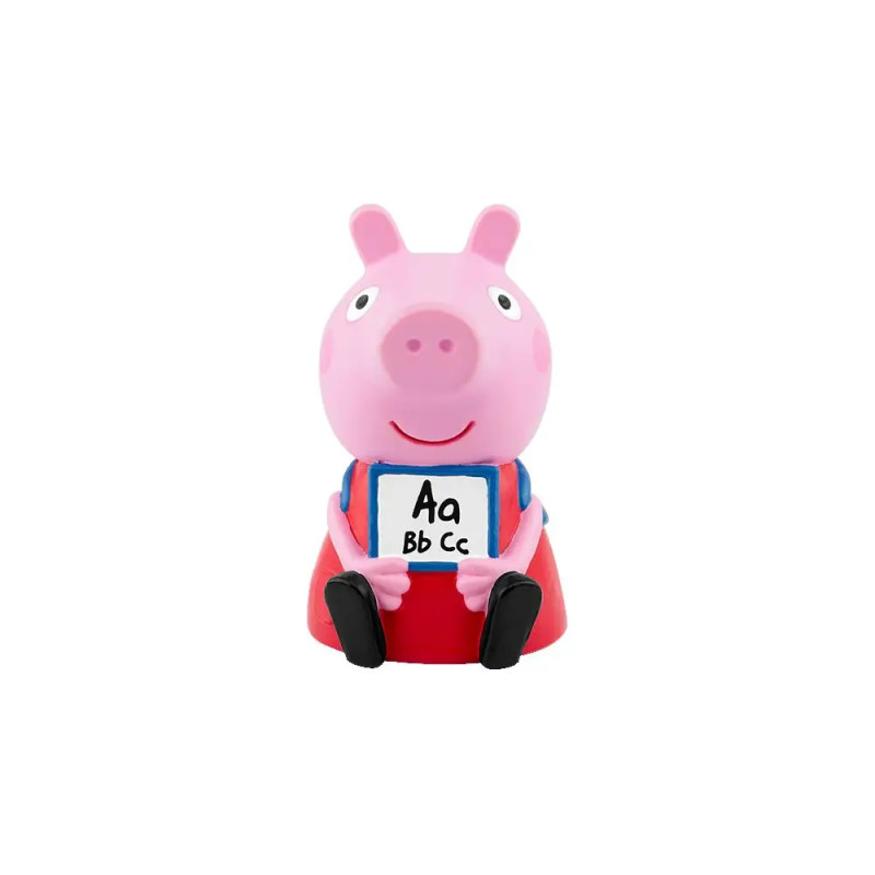 Peppa Pig Tonie: Das Schulfest & 7 Geschichten für Toniebox Peppa sitzt auf einem roten Stuhl und hält ein Buch.