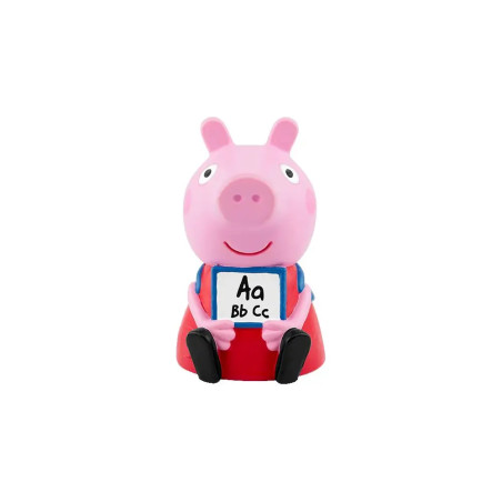 Peppa Pig Tonie: Das Schulfest & 7 Geschichten für Toniebox Peppa sitzt auf einem roten Stuhl und hält ein Buch.
