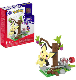 MEGA Pokémon Pichu Set mit Figur, Baum, Beeren und bunter Verpackung.