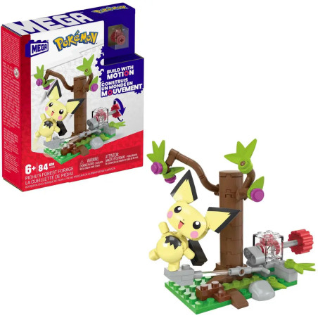 MEGA Pokémon Pichu Set mit Figur, Baum, Beeren und bunter Verpackung.