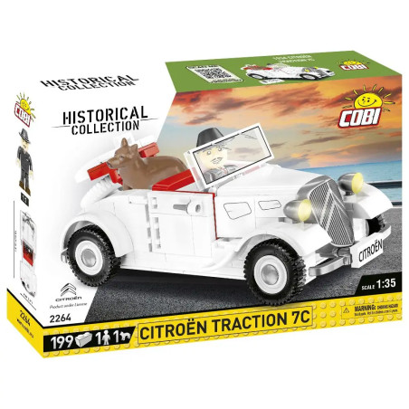 COBI Citroën Traction 7C Set mit weißem Auto, Hund und Minifigur auf dem Deckel.