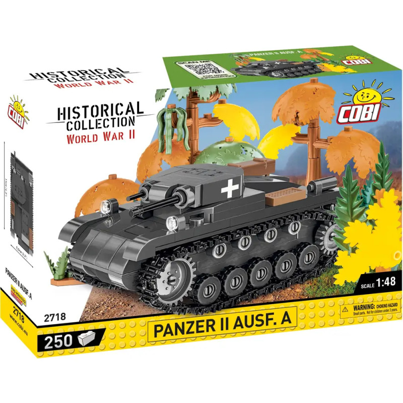 COBI Panzer II Ausf. A Bausatz mit Abbildung des Panzers und Bäumen im Hintergrund auf der Verpackung.