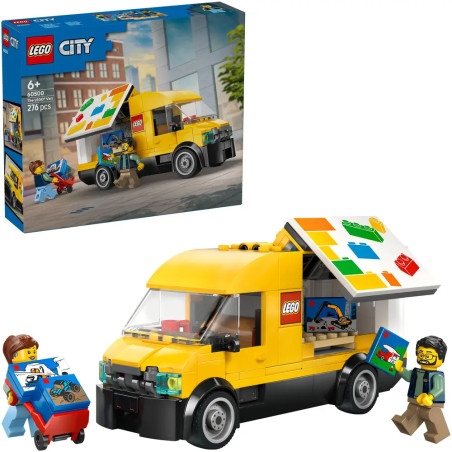 LEGO City Eiswagen-Set mit zwei Minifiguren und Hund, Verpackung im Hintergrund.