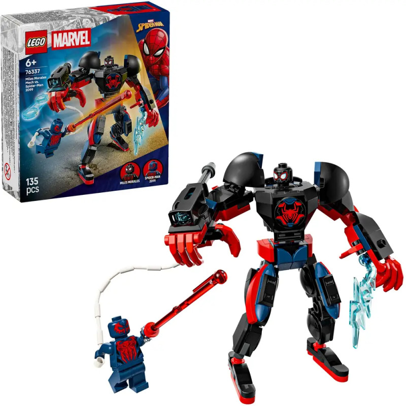 LEGO Spider-Man Set mit Minifigur, Mech-Anzug, Eis-Zubehör und Box, 135 Teile, ab 6 Jahren.