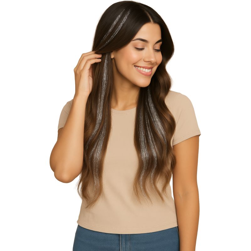 3 Strähnchen 50 cm, silberglänzend