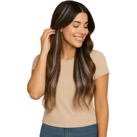 3 Strähnchen 50 cm, silberglänzend