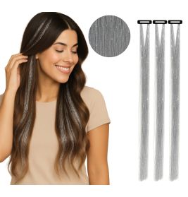 3 Strähnchen 50 cm, silberglänzend