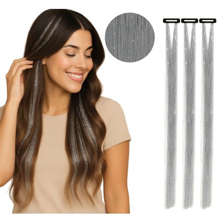 3 Strähnchen 50 cm, silberglänzend