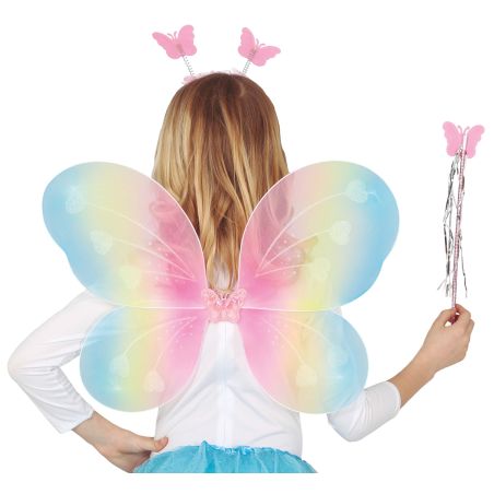 Flügel bunt 48x38 cm mit haarreif und feenstab