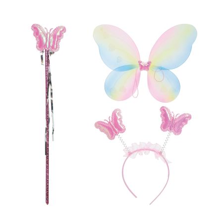 Flügel bunt 48x38 cm mit haarreif und feenstab