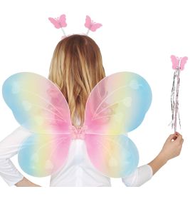 Flügel bunt 48x38 cm mit haarreif und feenstab
